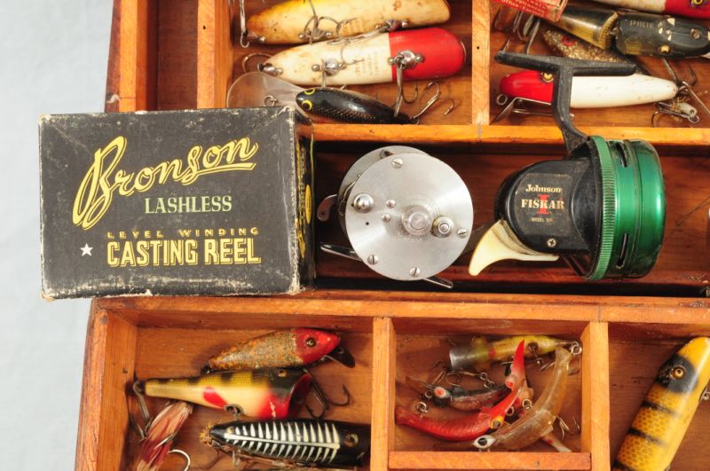 Antique Tackle Box Full of Wooden Fishing Lures