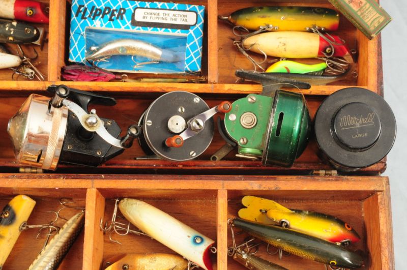 Antique Tackle Box Full of Wooden Fishing Lures