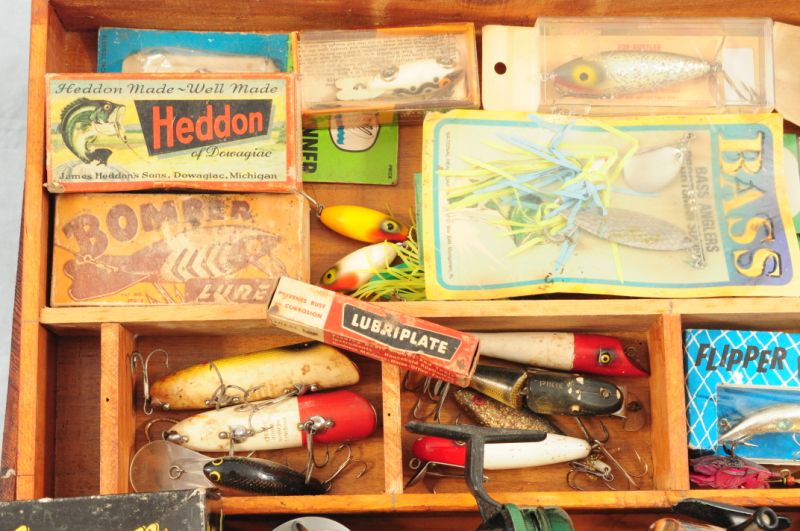 Antique Tackle Box Full of Wooden Fishing Lures