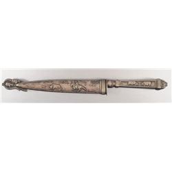 Bowie Knife With Cowboy Roping A Steer Scene