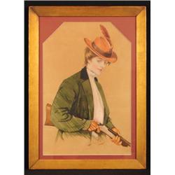 John Burke Victorian Lady Hunter Watercolor