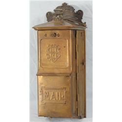 Antique Brass Mailbox With Paper Label