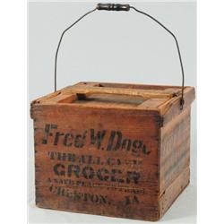 Fred W Doge "The All Cash Grocer" Wood Box Iowa