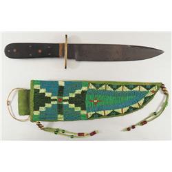 Old Hunting Knife with Indian Beaded Sheath