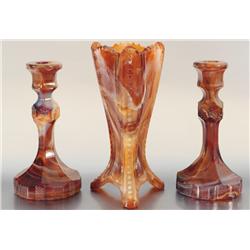 Imperial Slag Glass Candle Holders and Vase Set