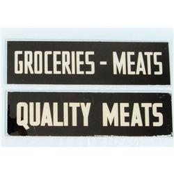 2 Reverse Painted Glass Country Store Signs