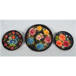 3 Handpainted Wood Mexican Bowls