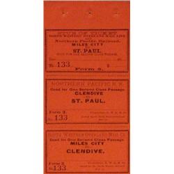 Northern Pacific Railroad and North Western Overland Mail Co., three 19th century tickets