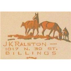 Ralston, J. K., original silkscreen used for advertising purposes, 1940’s ca. 2 ¾”x 4 ½”.