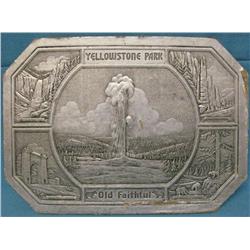 Yellowstone National Park silver illustrated hot pad, 1910 ca.;