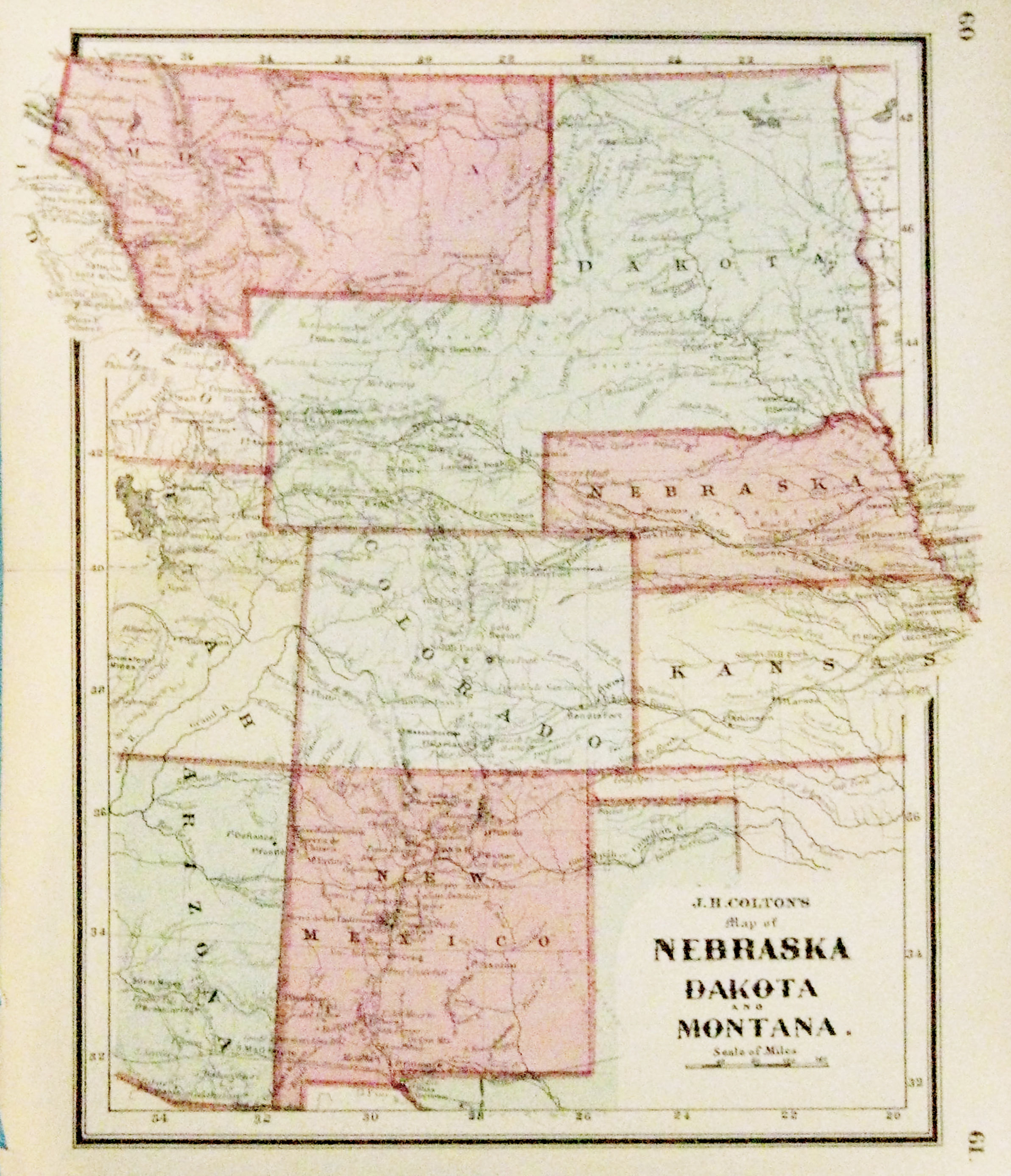 J. H. Colton’s Map of Nebraska, Dakota and Montana, 1864, multicolored