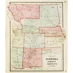 J. H. Colton’s Map of Nebraska, Dakota and Montana, 1864, multi-colored., 10 ½ “ x 9 ½”.
