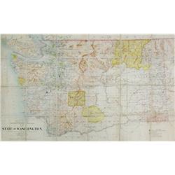 State of Washington, 1897 map, 25” x 37” full-colored, mounted on linen.