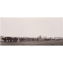 Photograph of wagon train with Murphy wagons, 1880’s ca. 3” x 6 ¼” albumen print.