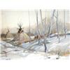 Image 1 : Sander, Tom, Winter Indian Camp, oil on canvas,  9” x 12”.