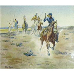 Rieke, Rex, watercolor, The Chase, 8 ½” x 10”, signed LL.