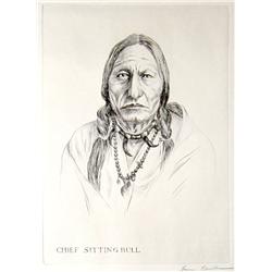 Kleiber, Hans, etching, Chief Sitting Bull, 9 ½” x 7 ¼”, signed LR.
