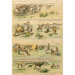 Huffman, L. A. (1854-1931) hand colored engraving, A Spring Round Up In Montana,