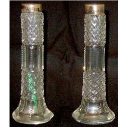 1895 Birmingham, England crystal candle holders, with silver rings and makers marks.