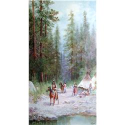 Casnelli, Victor (1868-1961),  Indian Camp, watercolor, 23” x 13”.