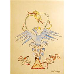 Standing, Wm. (1904-1951) watercolor, Thunderbird, Indian design, 1945, 17 ½” x 13 ½”.