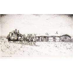 Kleiber, Hans (1887-1967) etching, Knife River Post Office, 7” x 11”.