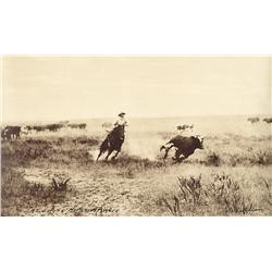 Huffman, L. A., Cutting Out a Steer, 7” x 12” photogravure, slight tear on one edge.