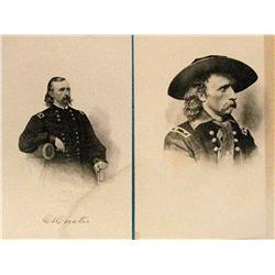 2 prints: G.A. Custer engraving after a Mathew Brady photo, 1880 ca,