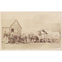 Photograph of overland emmigrant wagon, CDV, possibly Virginia City, Montana, 1860’s ca.