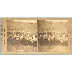 Stereo card, Rinehart, F. A. (1861-1928), On Parade--Crow Indians near Pryor, Montana.