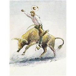 Morgan, Bob, bucking Brahma bull, watercolor, 12” x 9”.