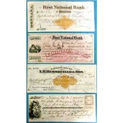 4 Territorial Bank checks 1860s-1870s, Virginia City & Helena, M.T., fine cond.;