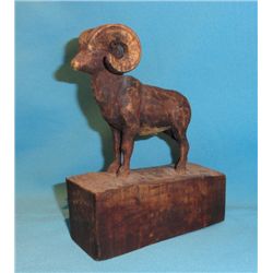 J. L. Clarke (1881 -1970) wood carving, Big Horn ram,  7" h x 5  7/8" w,