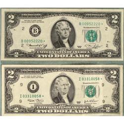 2) Diff Star Notes 1976 & 2003 $2 Bills B & I Mint Mark