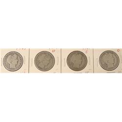 4 Barber Silver Half Dollars 1907, 07-D, 07-S, 07-O