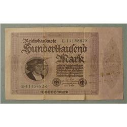German Inflationary Currency 100,000 Mark 1923