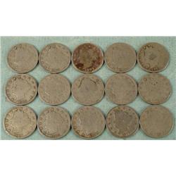 15 Diff Date V Nickels 1897-1912 Average Circ