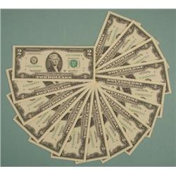 15 Consecutive 2003 A $2 Bills Notes G Mint Chicago UNC