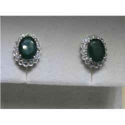 .33 ct Emerald and Diamonds 14K White Gold Earrings