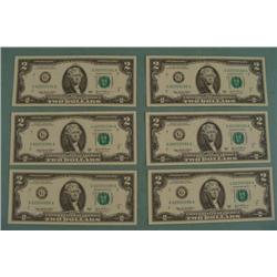 6 Consec Number 2003 A $2 Bills G Mint Notes Chicago CU
