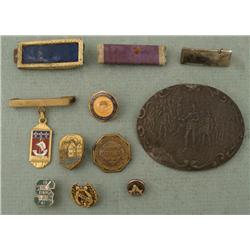 11 Assorted Vintage Pins: Military, Fraternal, Sports