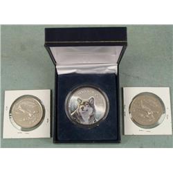 3 Comm. Liberia Coins $10 Timber Wolf, Pearl Harbor