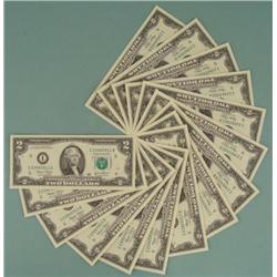 (15) 2003 Consecutive # $2 Bills Minneapolis Notes CU