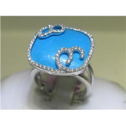 .53 ct Turquoise and Diamonds 14K White Gold Ring 7