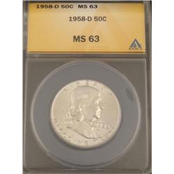 1958-D MS 63 Franklin Silver Half Dollar
