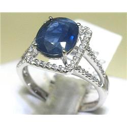 Oval Blue Sapphire & Diamond 18K White Gold Ring Size 7