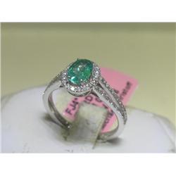 Emerald & Diamonds 14K White Gold Ring Size 7