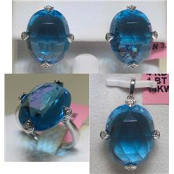 3 Piece Blue Topaz and Diamonds 14K White Gold set