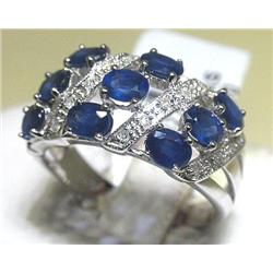 Blue Sapphire & Diamonds 14K White Gold Ring Sz. 7-1/4