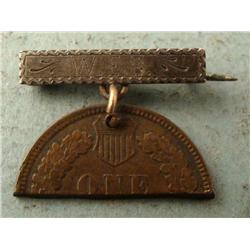 Unusual 1883 Indian Cent Penny Pin- Love Token